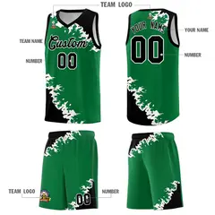 Kelly Green Black-White Sparkle Pattern Basketball Kits 5