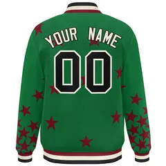 Kelly Green Black-White Star Graffiti Varsity Full-Snap Bomber Jacket 4