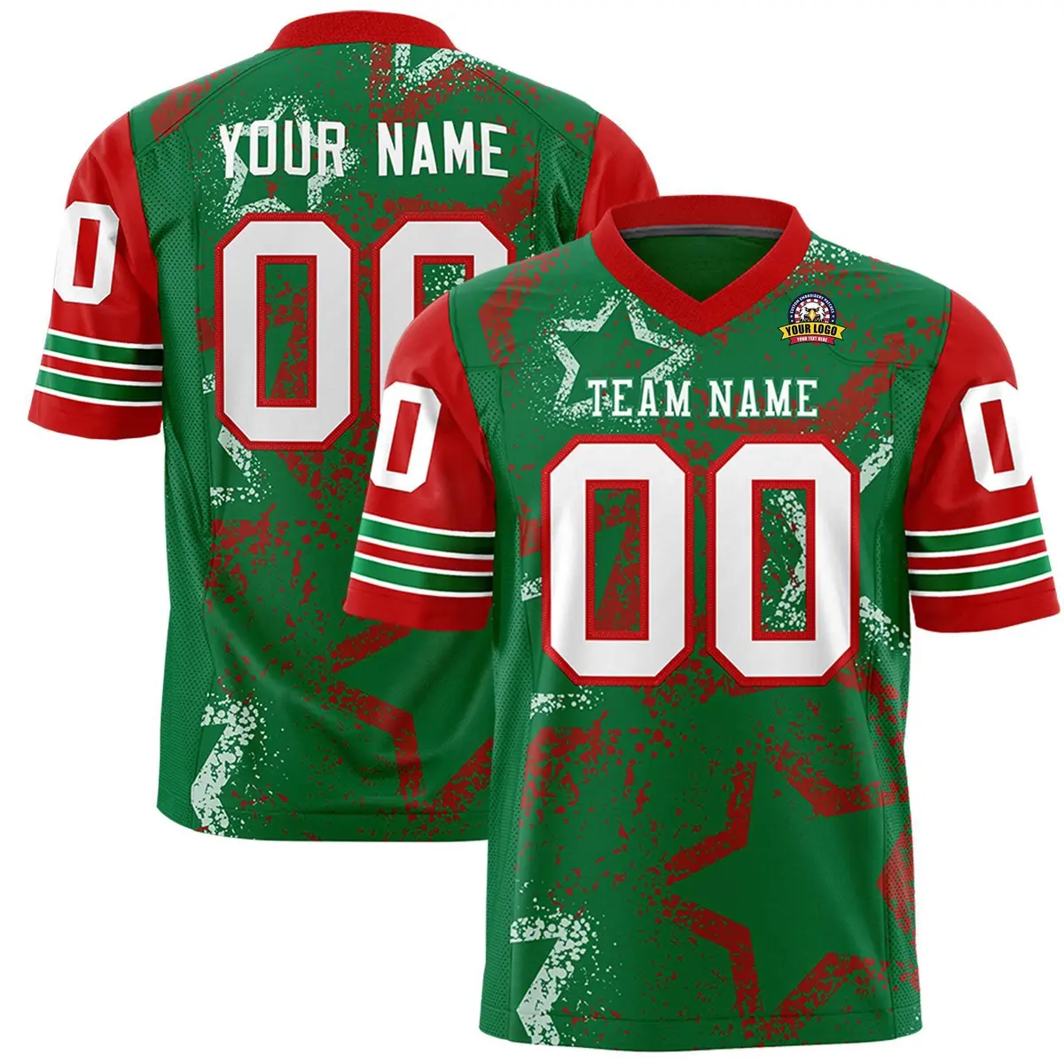 Kelly Green Black-White Star Pattern Football Jersey