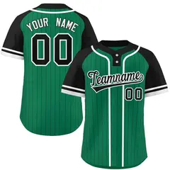 Kelly Green Black-White Stripe Raglan Two-Button Softball Jersey