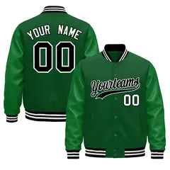 Kelly Green Black White Varsity Jacket with Faux Leather Sleeves 1
