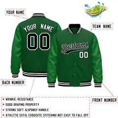 Kelly Green Black White Varsity Jacket with Faux Leather Sleeves 2