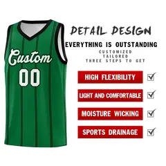 Kelly Green Black White Vertical Stripes Basketball Jersey Set 2