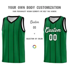 Kelly Green Black White Vertical Stripes Basketball Jersey Set 3