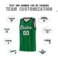 Kelly Green Black White Vertical Stripes Basketball Jersey Set 4
