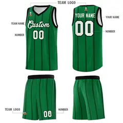 Kelly Green Black White Vertical Stripes Basketball Jersey Set 5