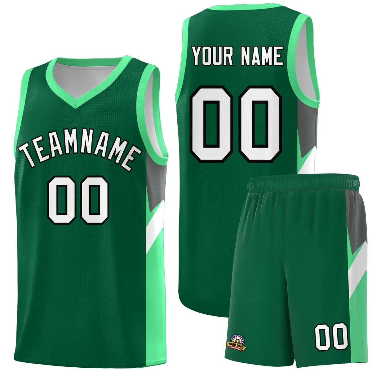 Kelly Green Bright Green Side Design Basketball Jersey Sets