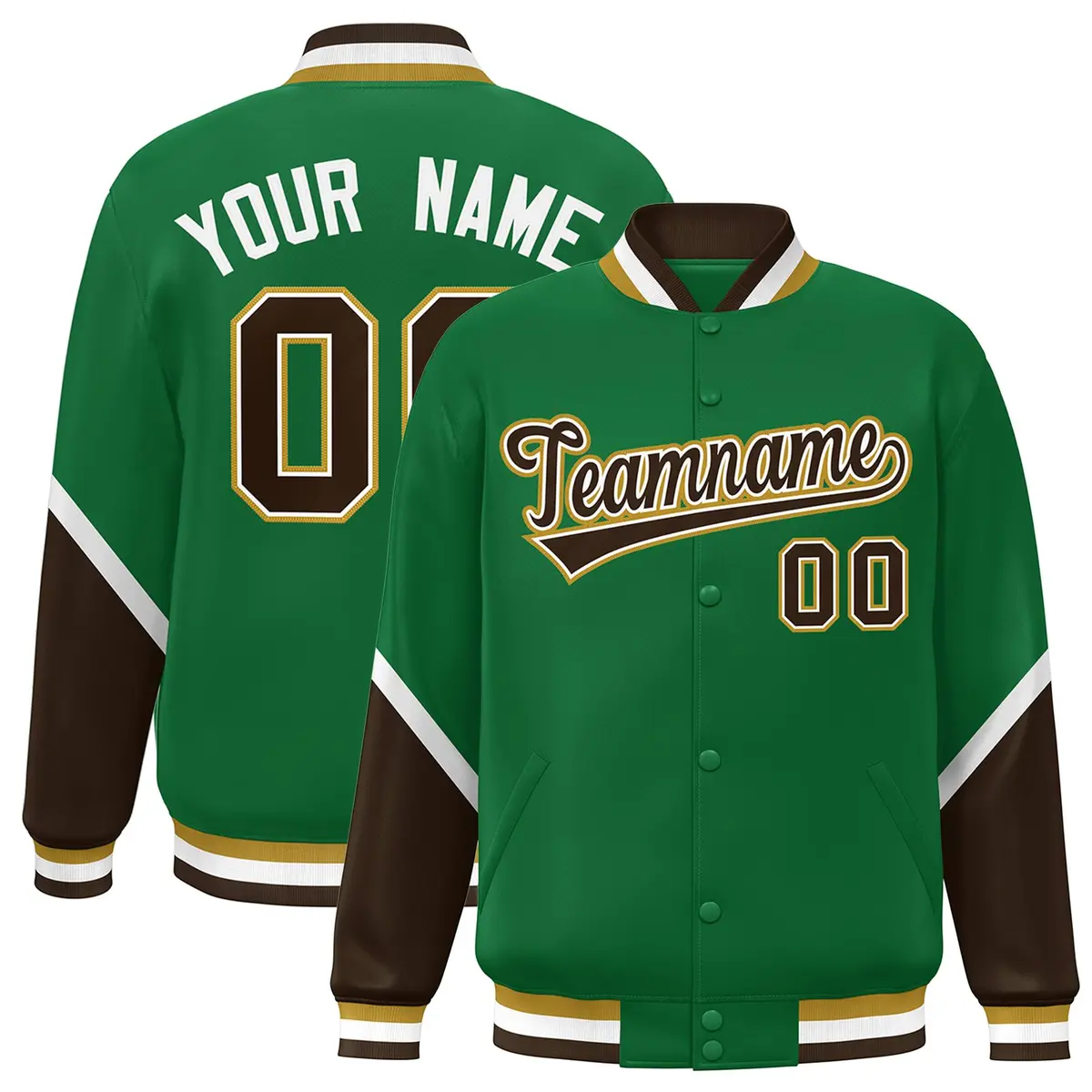 Kelly Green Brown Color Block Varsity Letterman Jacket