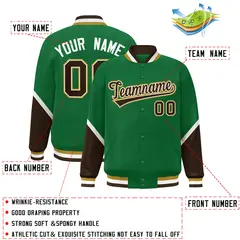 Kelly Green Brown Color Block Varsity Letterman Jacket 2
