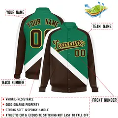 Kelly Green Brown Raglan Varsity Full-Snap Letterman Baseball Jacket 2