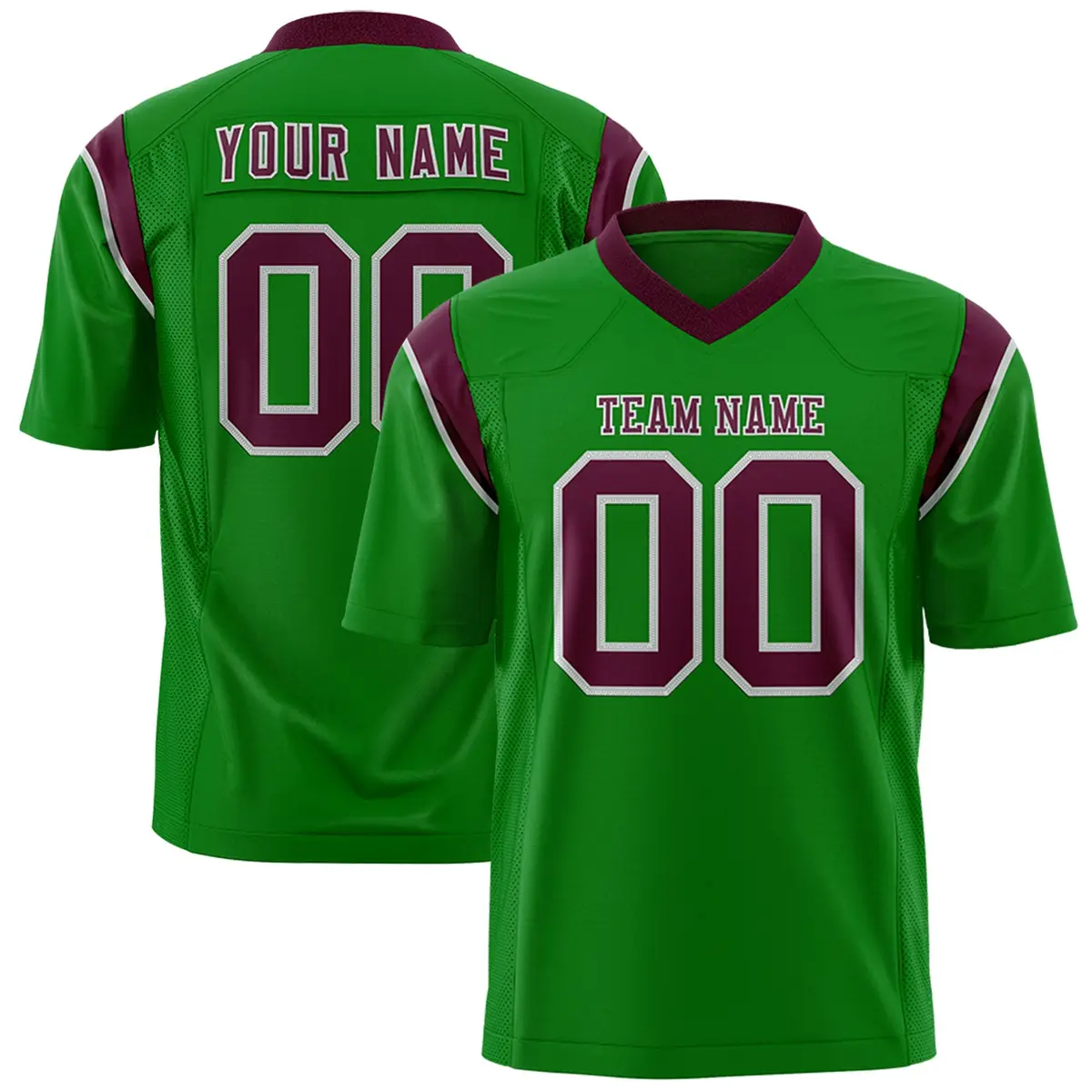 Kelly Green Burgundy Shoulder Cut Two-Tone Flag Football Jersey