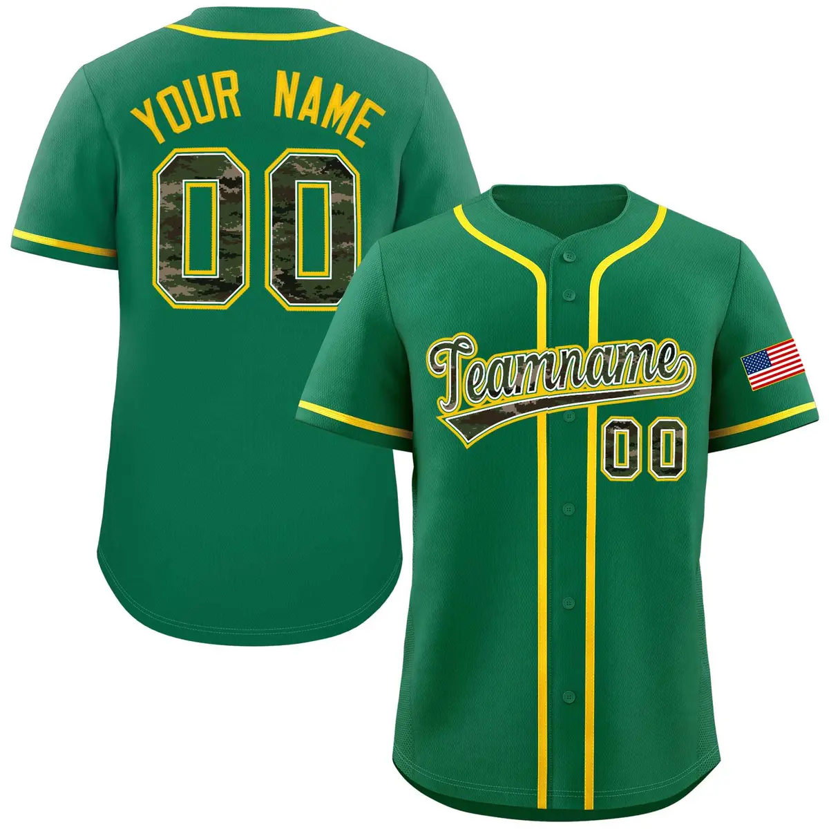 Kelly Green Camo Font Authentic Baseball Jersey