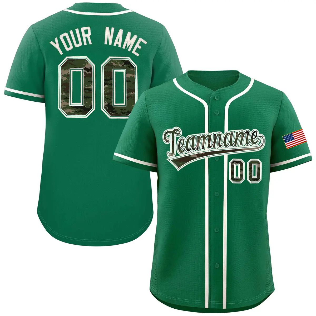 Kelly Green Camo Font Authentic Baseball Jersey