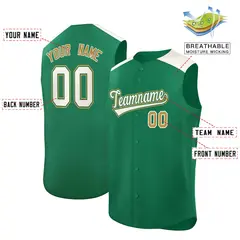 Kelly Green Cream Classic Sleeveless Baseball Jersey 2