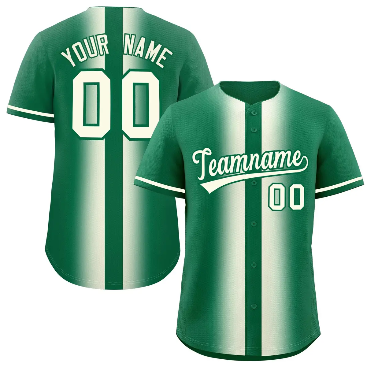 Kelly Green Cream Gradient Lapel Fashion Baseball Jersey