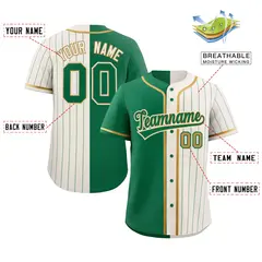 Kelly Green Cream Stripe-Solid Combo Baseball Jersey 2