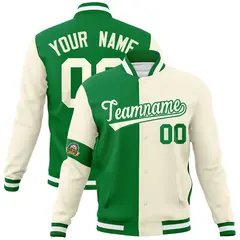 Kelly Green Cream Two Tone Split Letterman Full-Snap Jacket 1