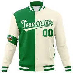 Kelly Green Cream Two Tone Split Letterman Full-Snap Jacket 5