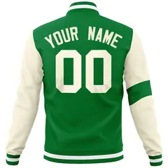 Kelly Green Cream Two Tone Split Letterman Full-Snap Jacket 6