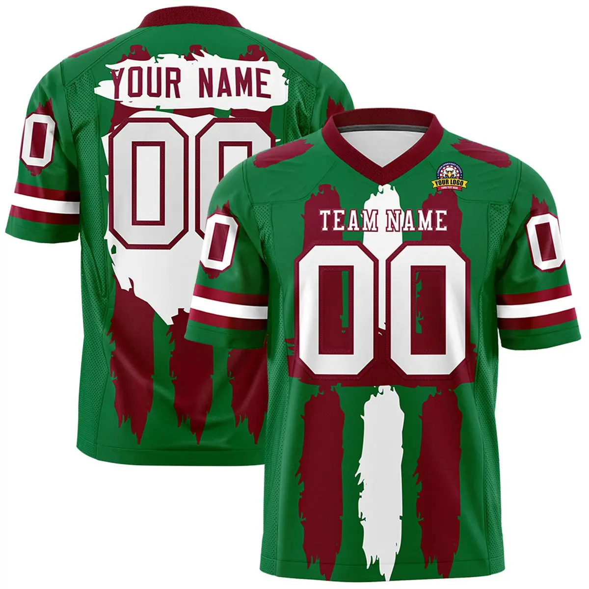 Kelly Green Crimson and White Graffiti Flag Football Jersey
