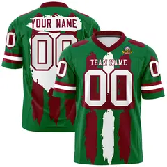 Kelly Green Crimson and White Graffiti Flag Football Jersey 1