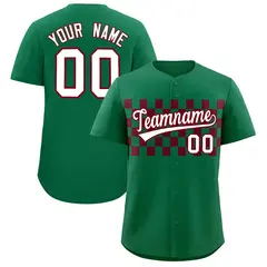 Kelly Green Crimson Plaid Fashion Authentic Baseball Jersey 1