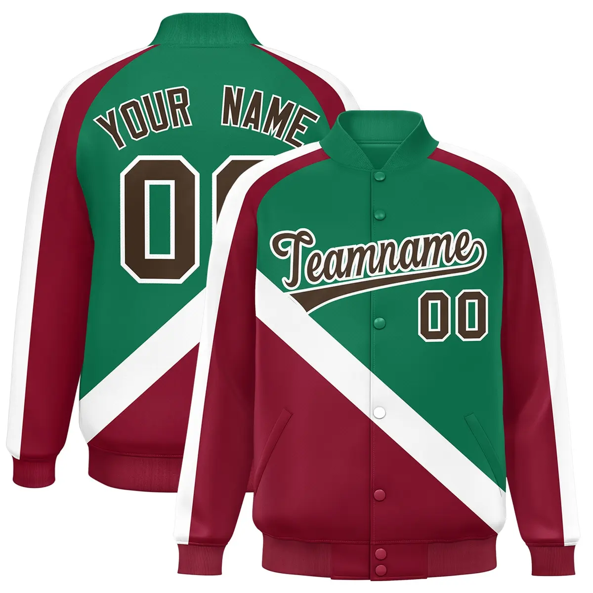 Kelly Green Crimson Raglan Full-Snap Letterman Baseball Jacket