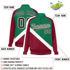 Kelly Green Crimson Raglan Full-Snap Letterman Baseball Jacket 2