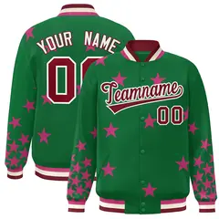 Kelly Green Crimson-White Star Graffiti Varsity Full-Snap Bomber Jacket