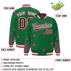Kelly Green Crimson-White Star Graffiti Varsity Full-Snap Bomber Jacket 2