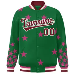 Kelly Green Crimson-White Star Graffiti Varsity Full-Snap Bomber Jacket 3