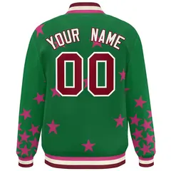 Kelly Green Crimson-White Star Graffiti Varsity Full-Snap Bomber Jacket 4