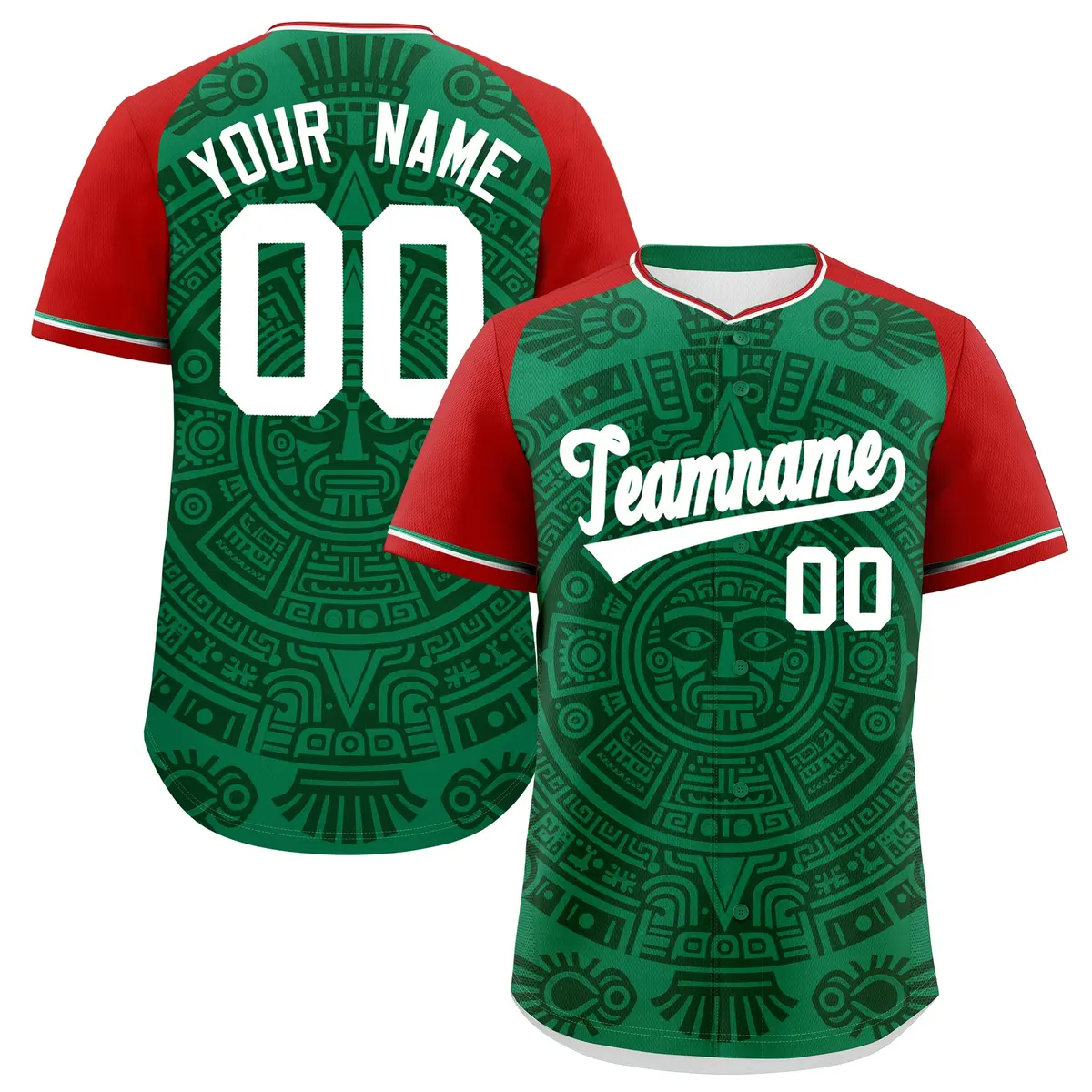 Kelly Green Dark Green Red Graffiti Mexican Style Baseball Jersey