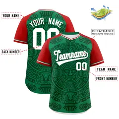 Kelly Green Dark Green Red Graffiti Mexican Style Baseball Jersey 3