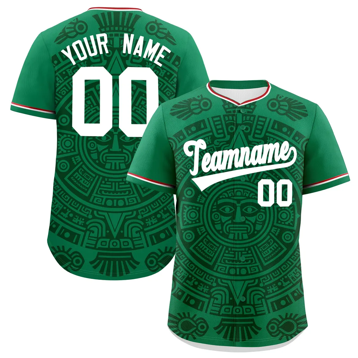 Kelly Green Dark Green White Graffiti Mexican Style Baseball Jersey