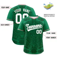 Kelly Green Dark Green White Graffiti Mexican Style Baseball Jersey 3