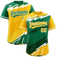 Kelly Green Dark Green Yellow Reversible Baseball Jersey Lightning & Graffiti Pattern