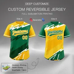 Kelly Green Dark Green Yellow Reversible Baseball Jersey Lightning & Graffiti Pattern 2