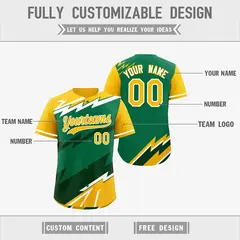 Kelly Green Dark Green Yellow Reversible Baseball Jersey Lightning & Graffiti Pattern 3