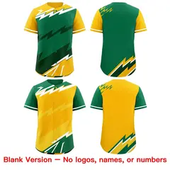 Kelly Green Dark Green Yellow Reversible Baseball Jersey Lightning & Graffiti Pattern 8