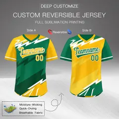Kelly Green Dark Green Yellow Reversible Baseball Jersey Lightning & Graffiti Pullover V-Neck 2
