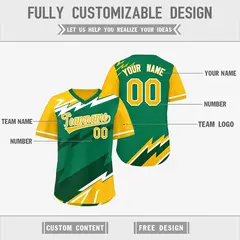 Kelly Green Dark Green Yellow Reversible Baseball Jersey Lightning & Graffiti Pullover V-Neck 3
