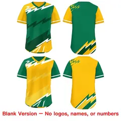 Kelly Green Dark Green Yellow Reversible Baseball Jersey Lightning & Graffiti Pullover V-Neck 8