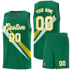 Kelly Green Diagonal Pinstripe Color Block Basketball Jersey 1