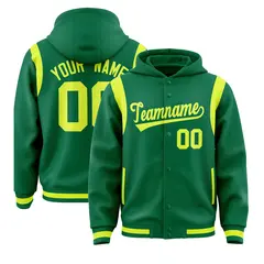 Kelly Green Fluorescent Green Varsity Letterman Color Block Hoodie Jacket 1