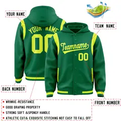 Kelly Green Fluorescent Green Varsity Letterman Color Block Hoodie Jacket 4