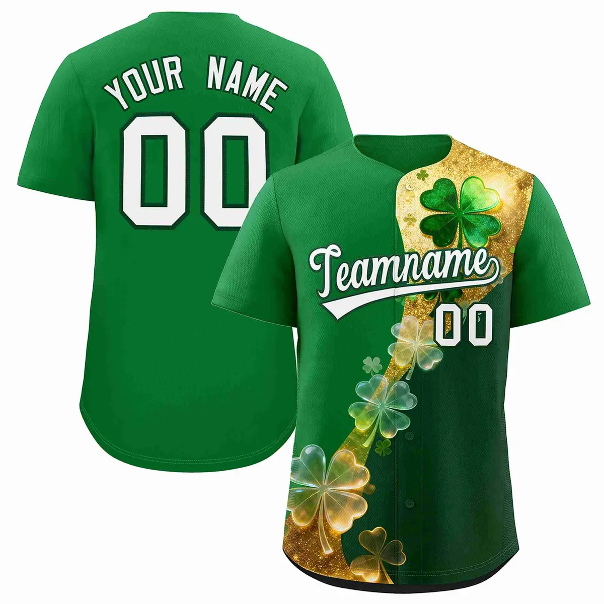 Kelly Green Four Leaf Clover St. Patrick's Day Baseball Jersey