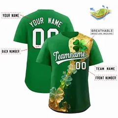 Kelly Green Four Leaf Clover St. Patrick's Day Baseball Jersey 2