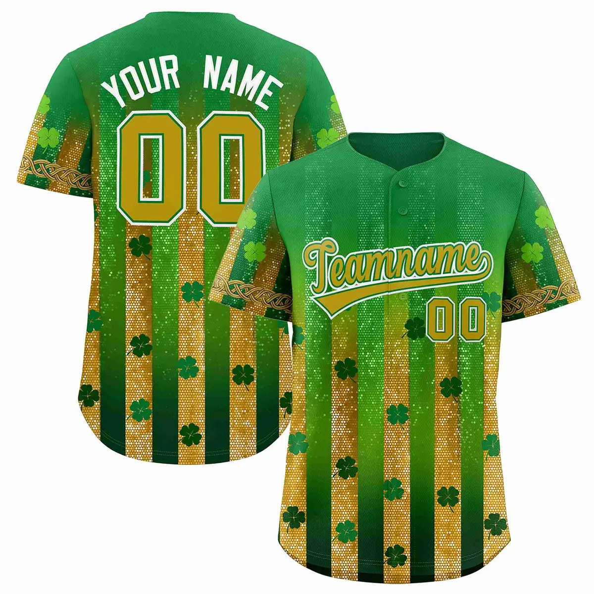 Kelly Green Four Leaf Clover St. Patrick's Day Baseball Jersey
