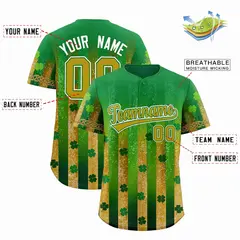 Kelly Green Four Leaf Clover St. Patrick's Day Baseball Jersey 2